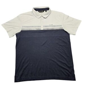 TravisMathew Polo‎ Shirt Mens XL Gray Navy Stripe Golf Pima Cotton Performance